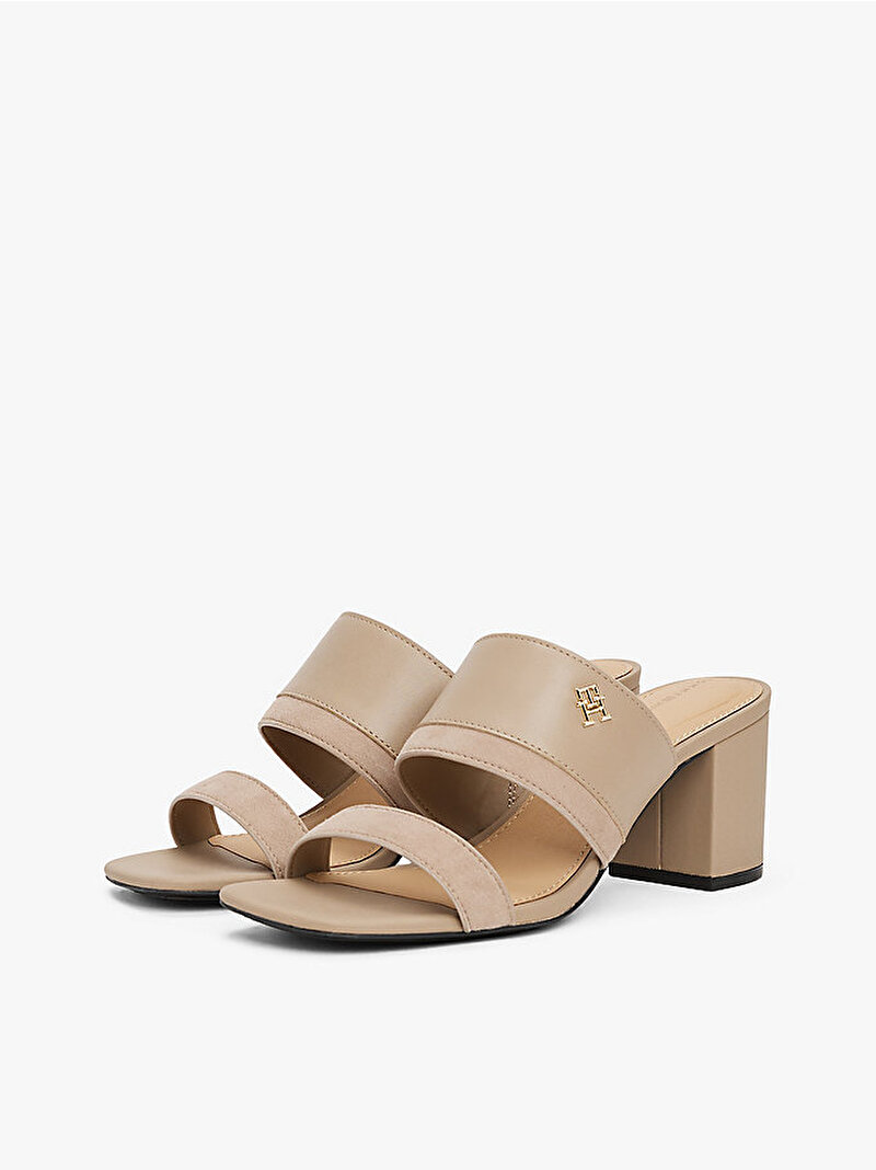 Kadın Leather & Suede Block Topuklu Terlik Bej  FW0FW08530AFE