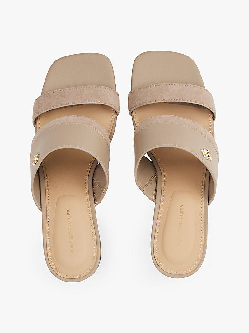 Kadın Leather & Suede Block Topuklu Terlik Bej  FW0FW08530AFE