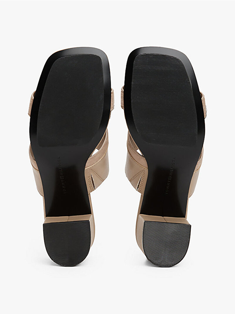 Kadın Leather & Suede Block Topuklu Terlik Bej  FW0FW08530AFE