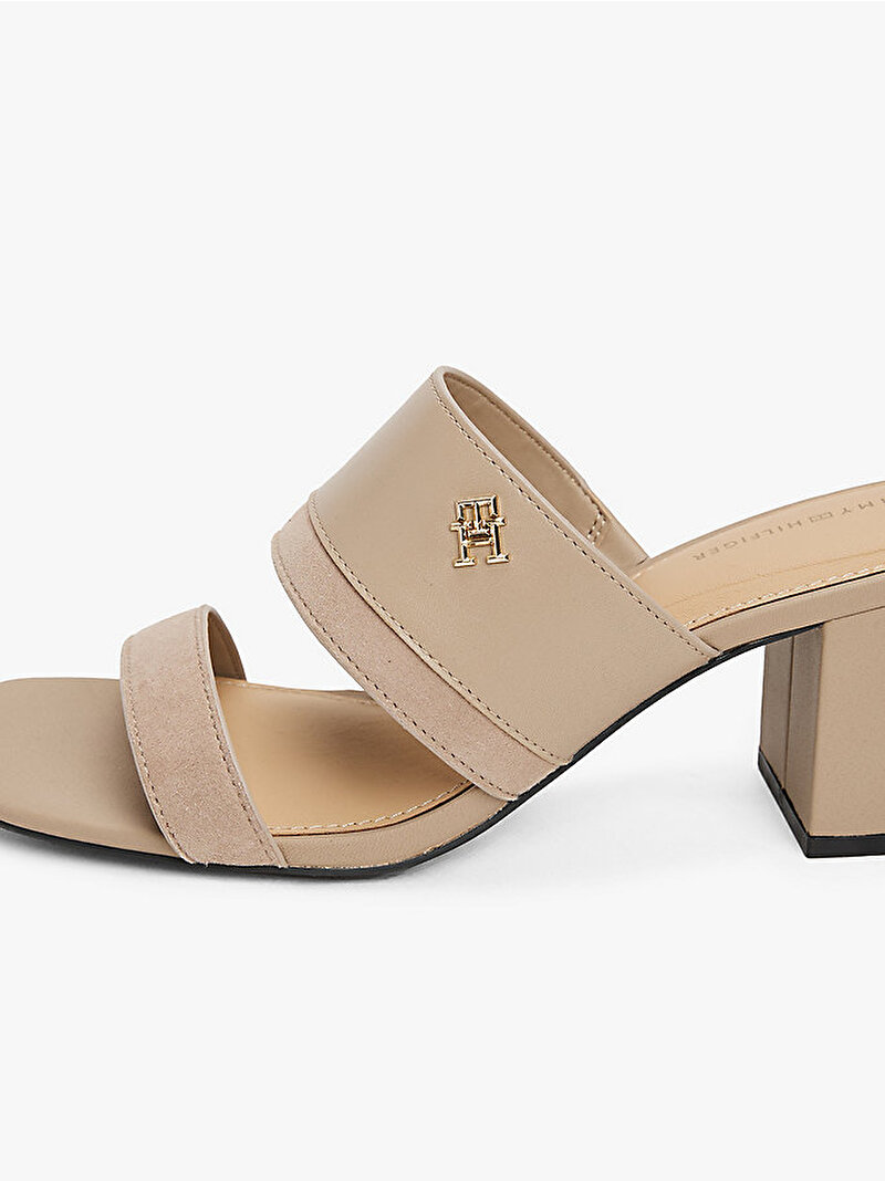 Kadın Leather & Suede Block Topuklu Terlik Bej  FW0FW08530AFE