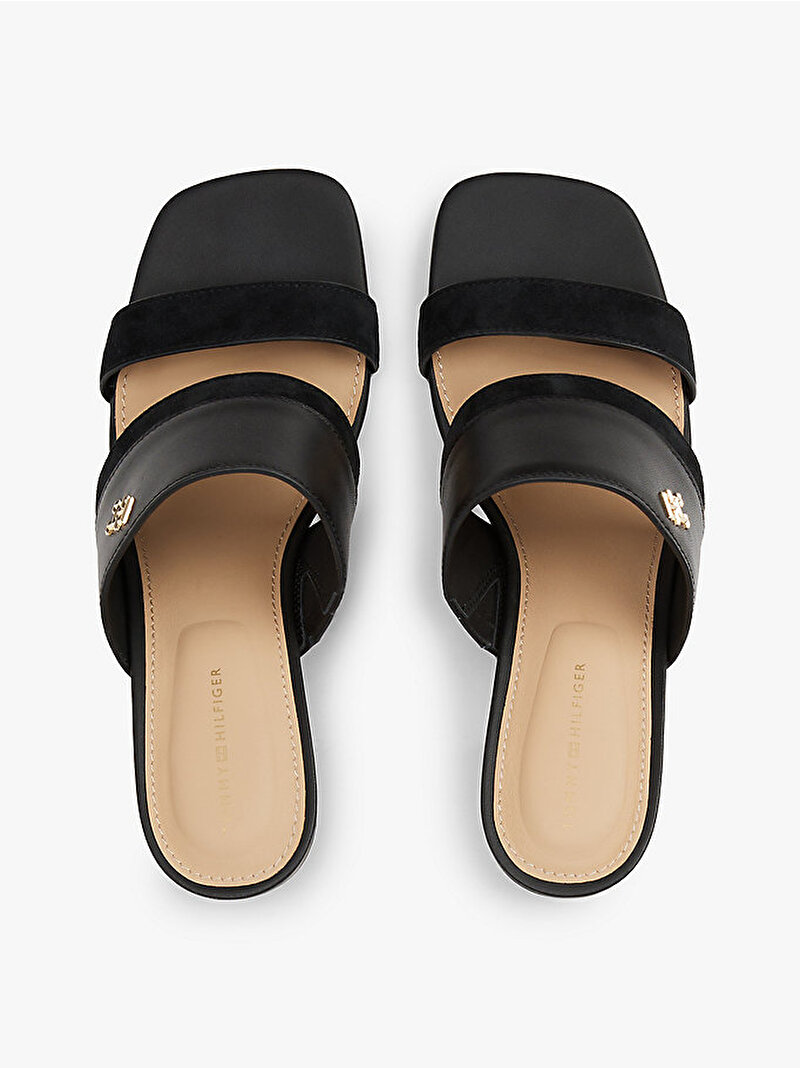 Kadın Leather & Suede Block Topuklu Terlik Siyah FW0FW08530BDS