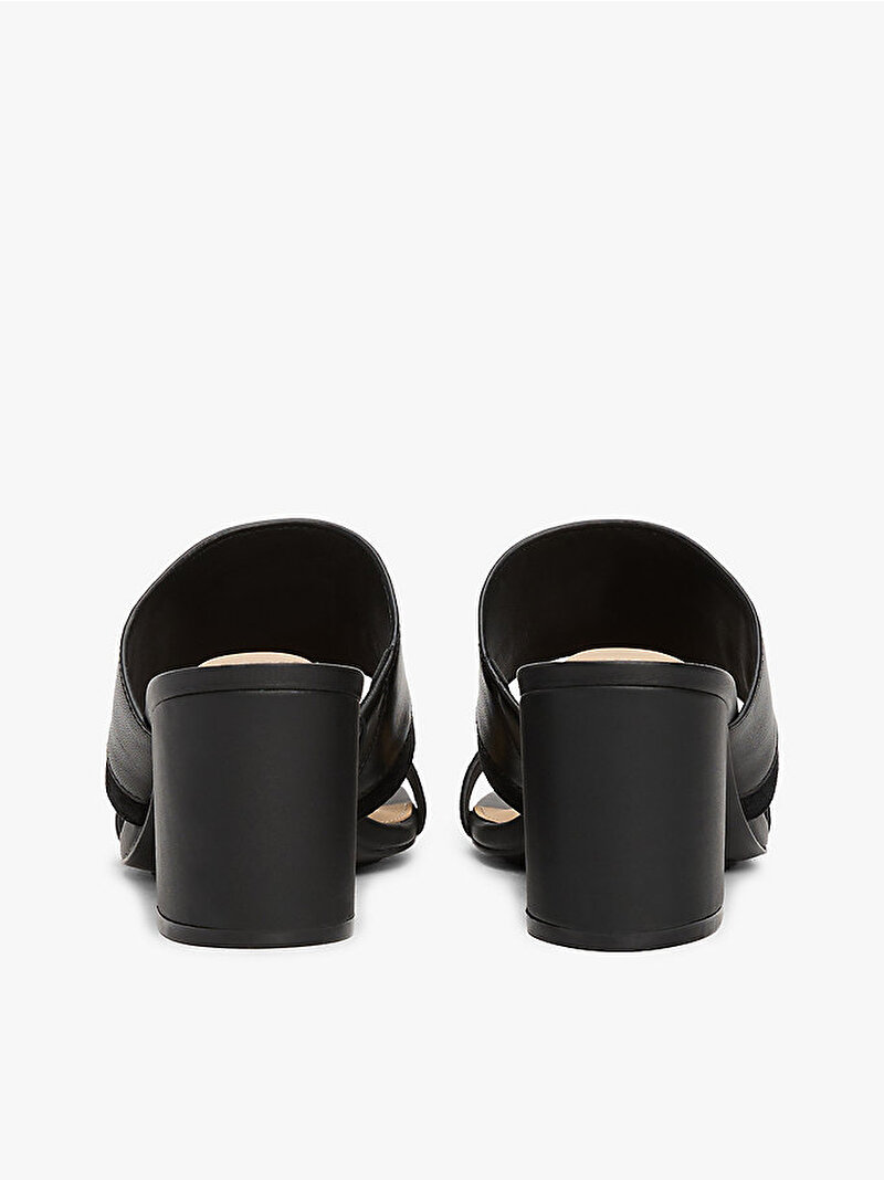 Kadın Leather & Suede Block Topuklu Terlik Siyah FW0FW08530BDS