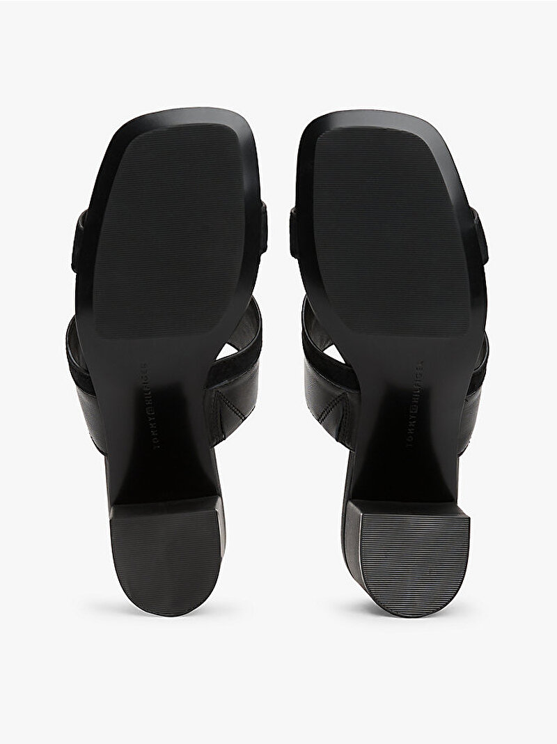 Kadın Leather & Suede Block Topuklu Terlik Siyah FW0FW08530BDS