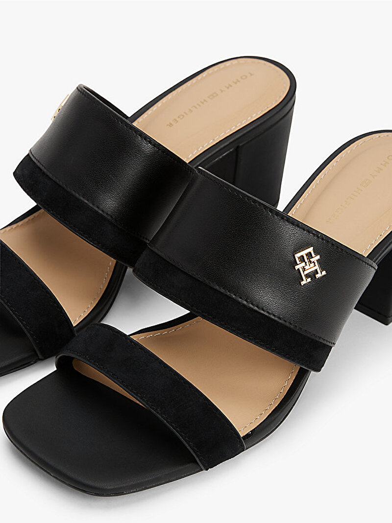 Kadın Leather & Suede Block Topuklu Terlik Siyah FW0FW08530BDS