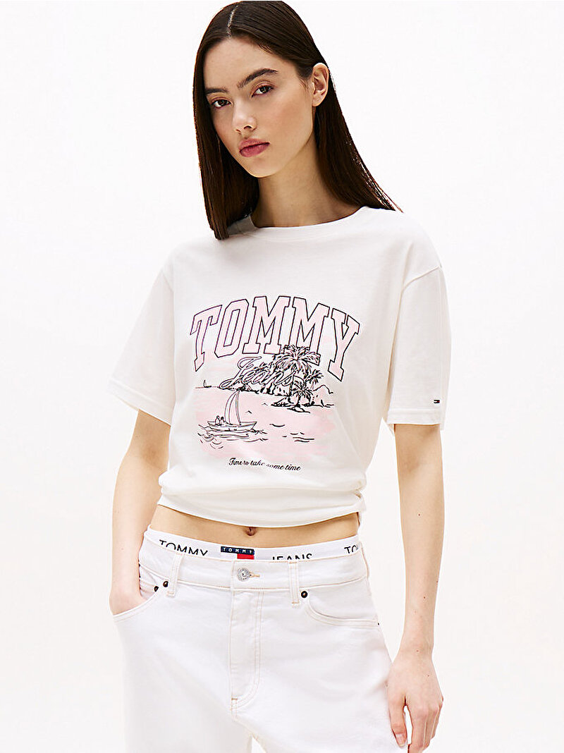 Kadın Tjw Relax Tonal Tropic T-shirt Ekru DW0DW21343YBL