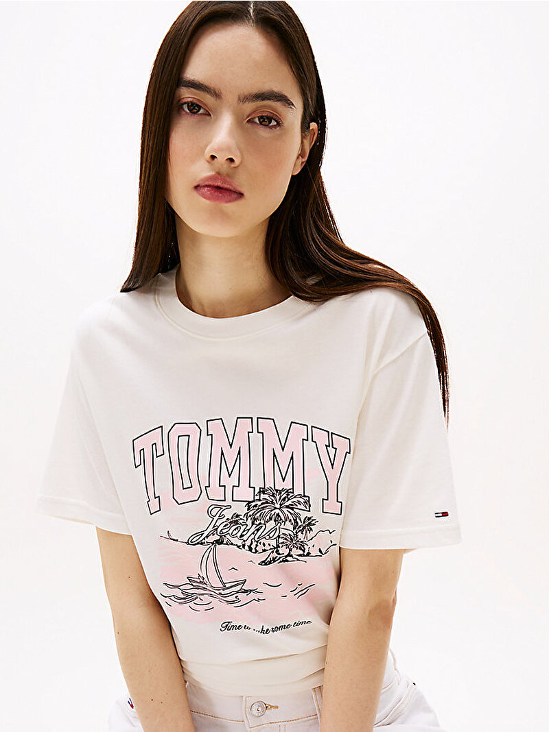 Kadın Tjw Relax Tonal Tropic T-shirt Ekru DW0DW21343YBL