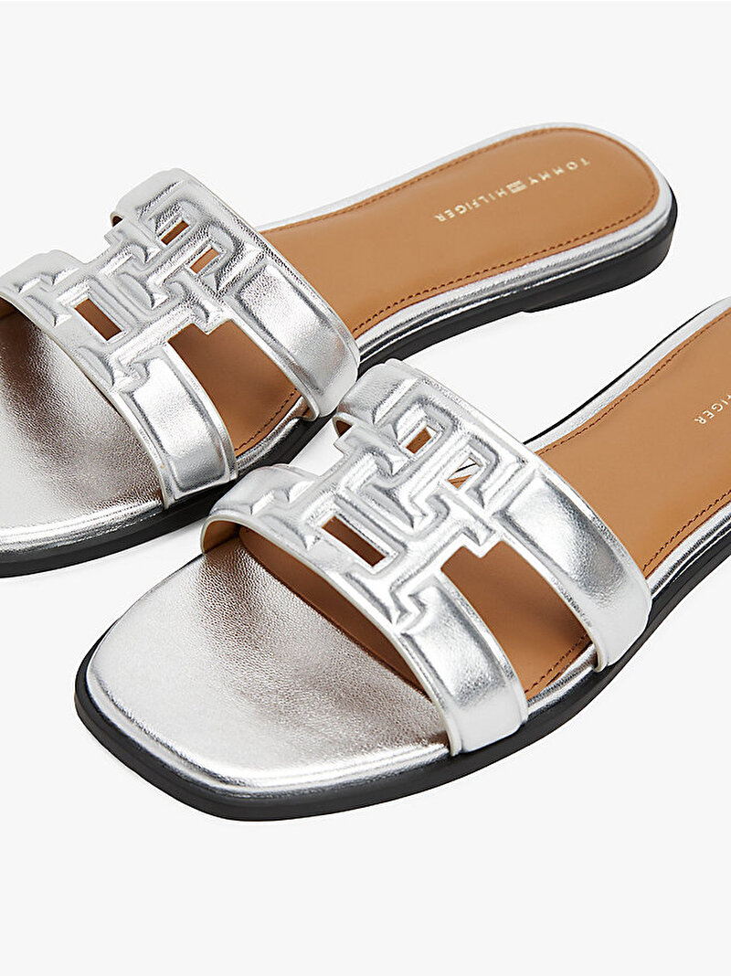 Kadın TH Logo Strap Metallic Terlik Gümüş FW0FW08676PE6