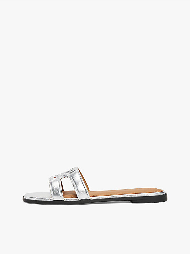 Kadın TH Logo Strap Metallic Terlik Gümüş FW0FW08676PE6