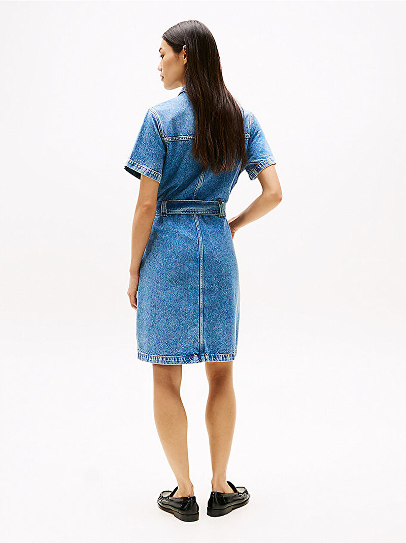 Kadın Denim Kemerli Elbise Mavi  WW0WW443801A8