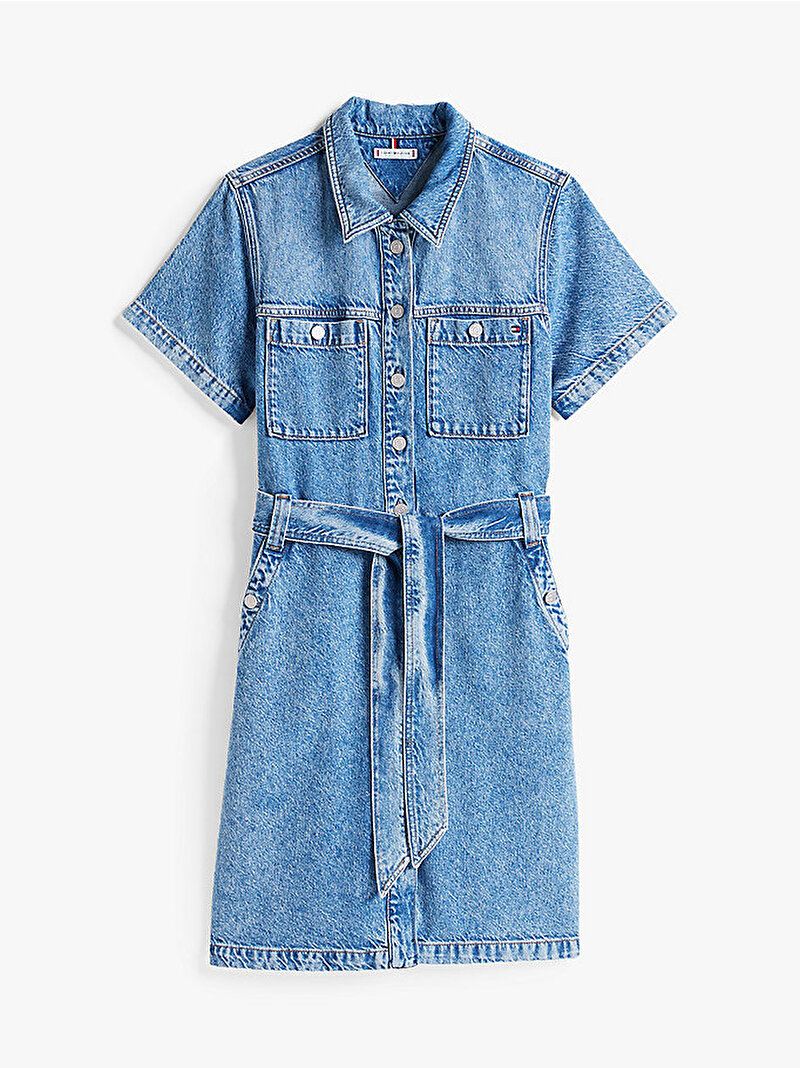 Kadın Denim Kemerli Elbise Mavi  WW0WW443801A8