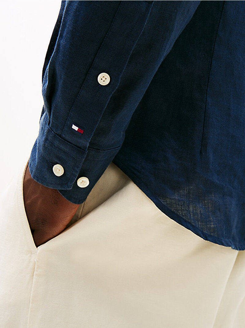 Erkek DC Band Collar Linen Gömlek Lacivert MW0MW38729DCC