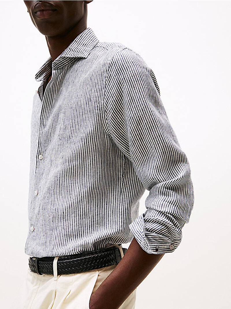 Erkek DC Linen Stripe Gömlek Mavi  MW0MW38732DCC