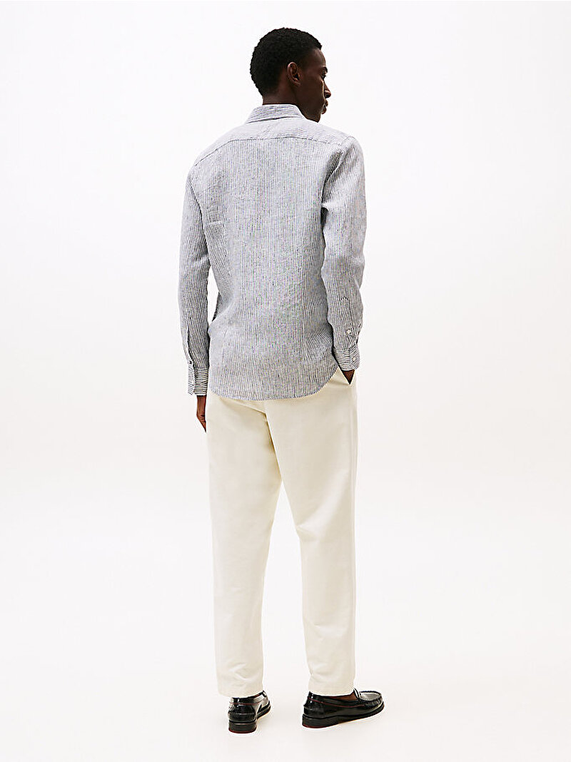 Erkek DC Linen Stripe Gömlek Mavi  MW0MW38732DCC