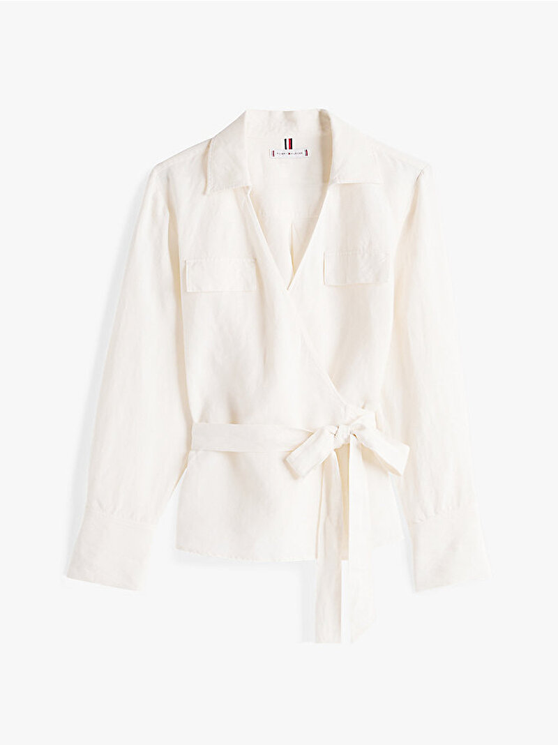 Kadın Textured Linen Wrap Gömlek Ekru WW0WW44697Z00