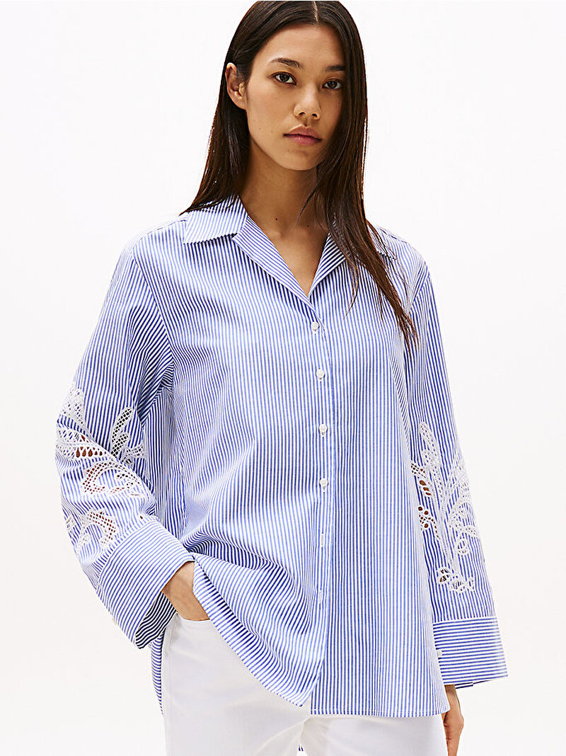 Kadın Broderie Anglaise Gömlek Mavi  WW0WW446930Y9
