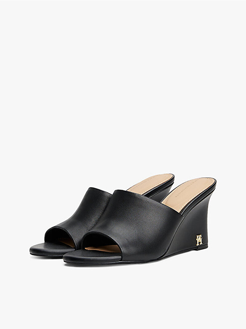 Kadın Leather Wedge Topuklu Terlik Siyah FW0FW08418BDS