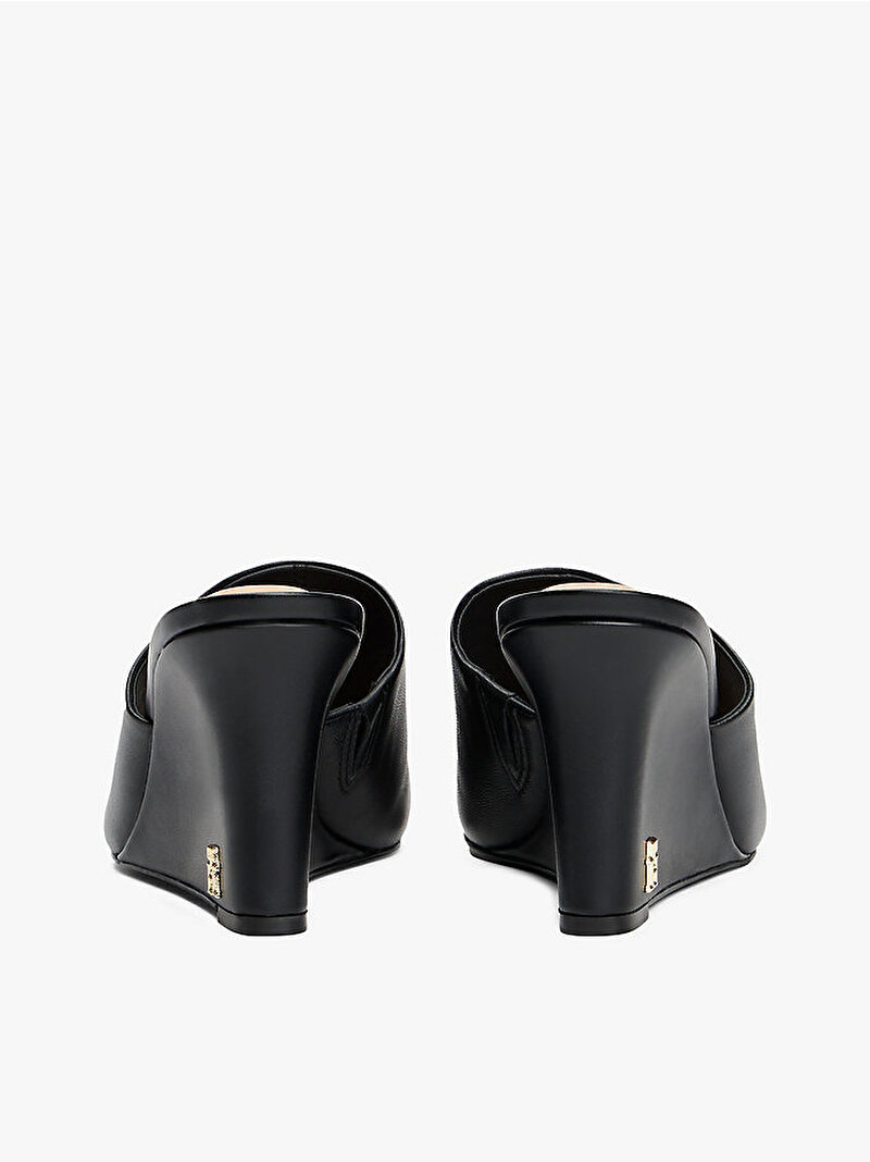 Kadın Leather Wedge Topuklu Terlik Siyah FW0FW08418BDS