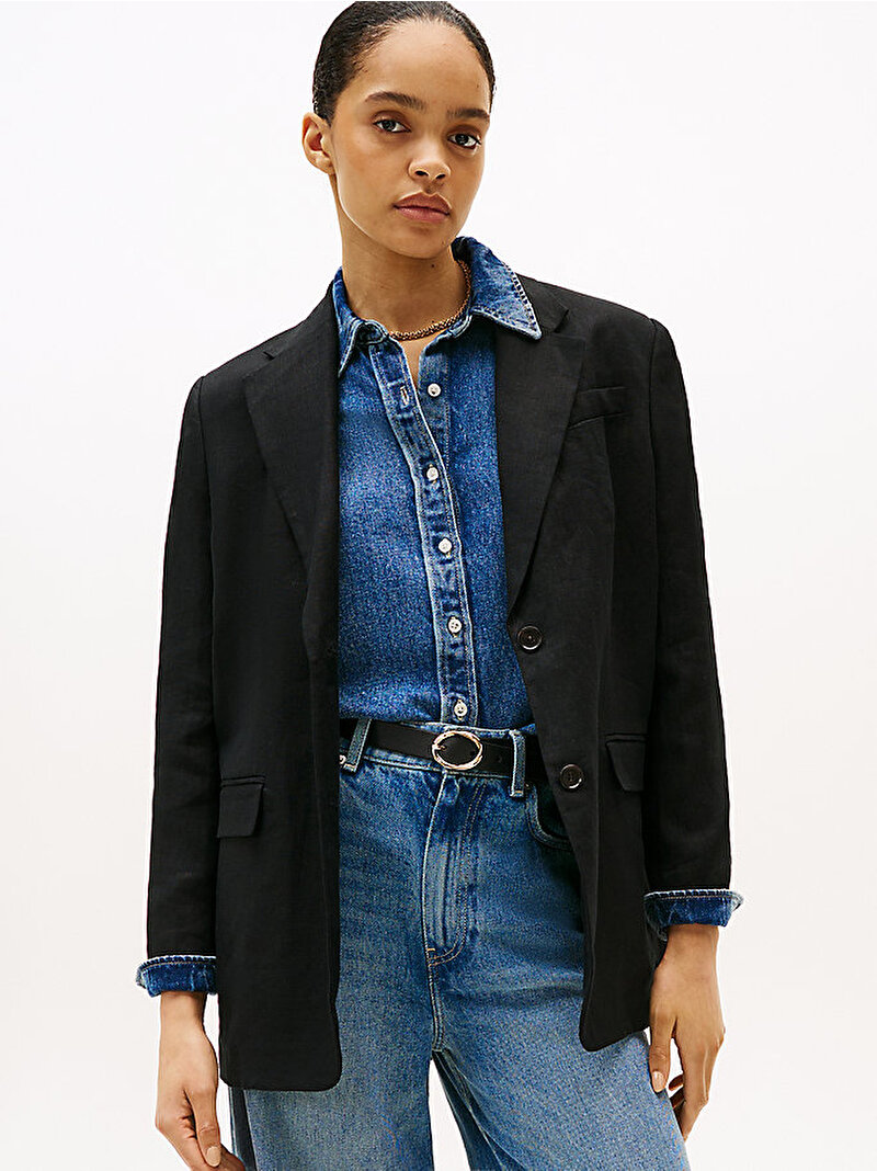 Kadın Essential Linen Relaxed Blazer Siyah WW0WW47163BDS