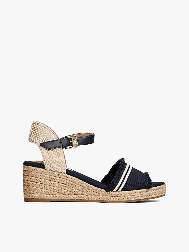 Kadın Fringe Canvas Espadril Topuklu Sandalet Mavi  FW0FW08879DW6