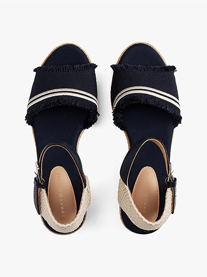 Kadın Fringe Canvas Espadril Topuklu Sandalet Mavi  FW0FW08879DW6