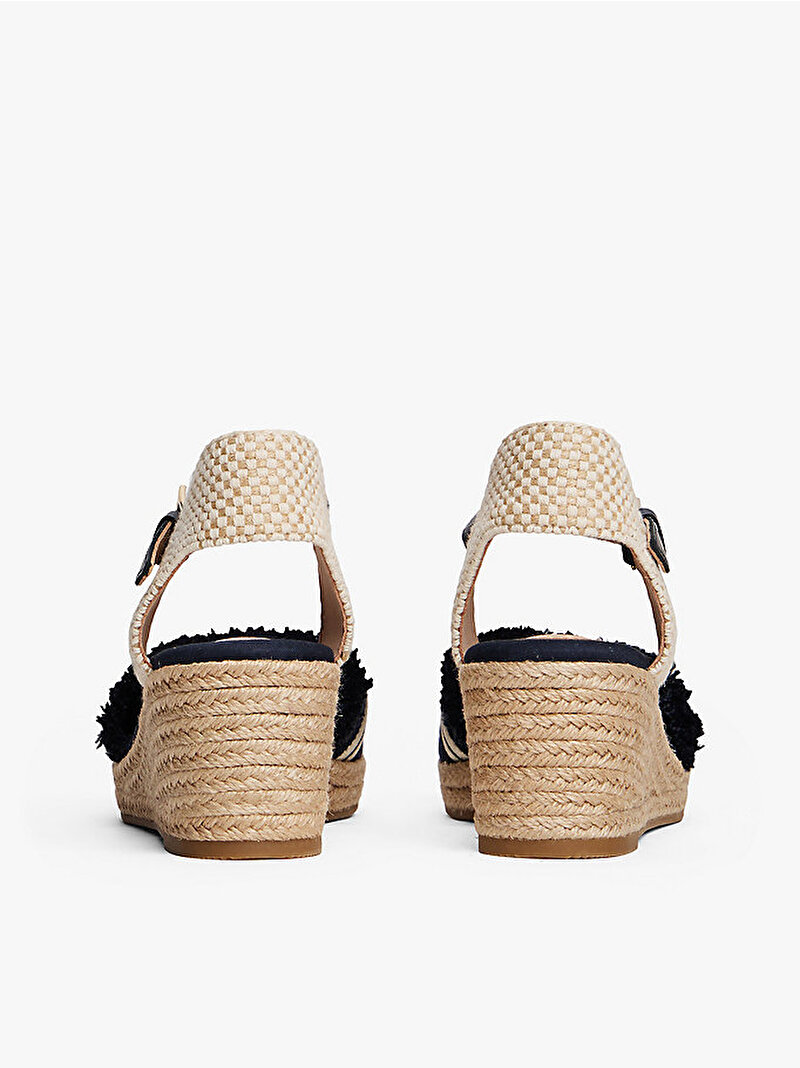 Kadın Fringe Canvas Espadril Topuklu Sandalet Mavi  FW0FW08879DW6