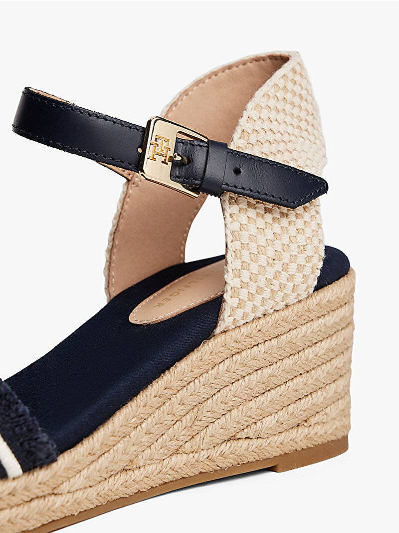 Kadın Fringe Canvas Espadril Topuklu Sandalet Mavi  FW0FW08879DW6