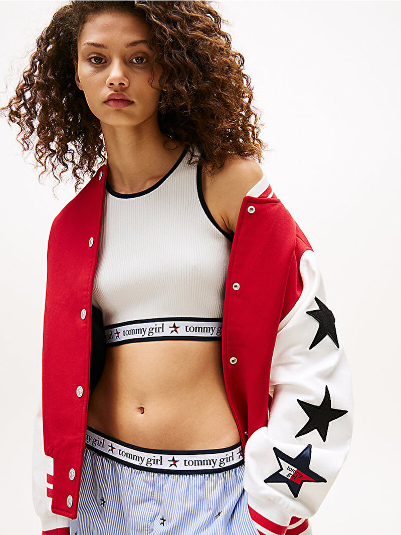 Kadın Tommy Girl Knitted Crop Top Ekru DW0DW21438YBL