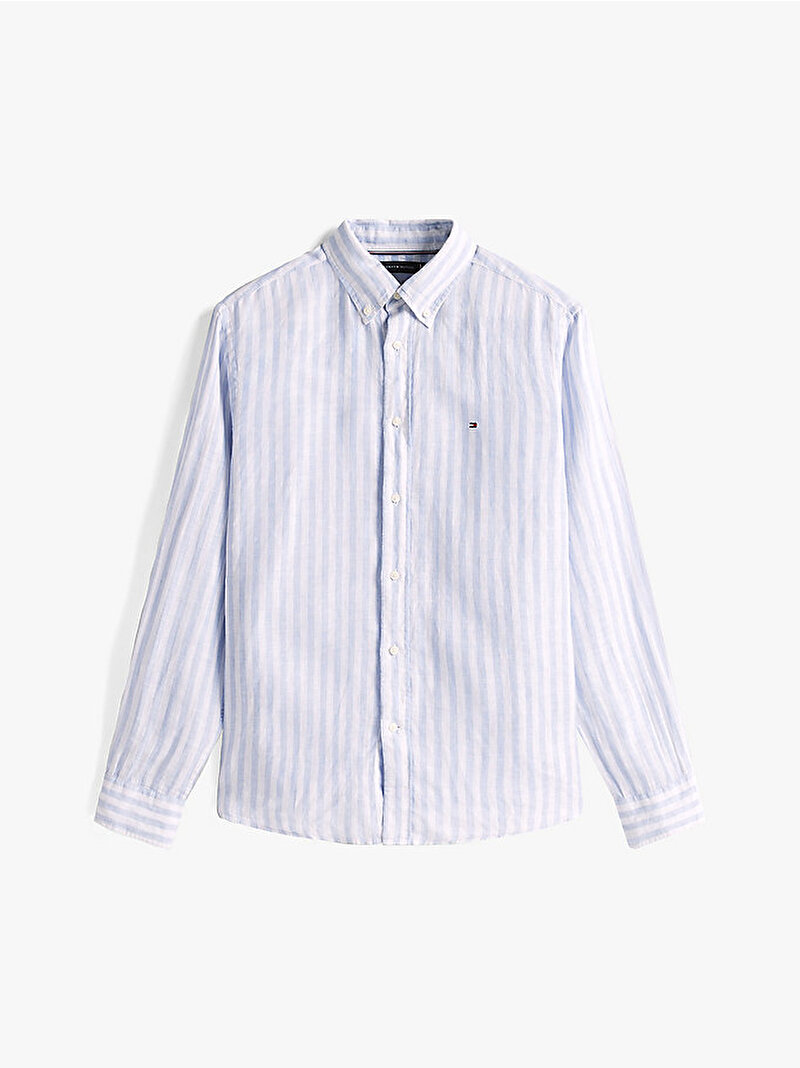 Erkek Linen Essential Stripe Gömlek Mavi  MW0MW385810A4