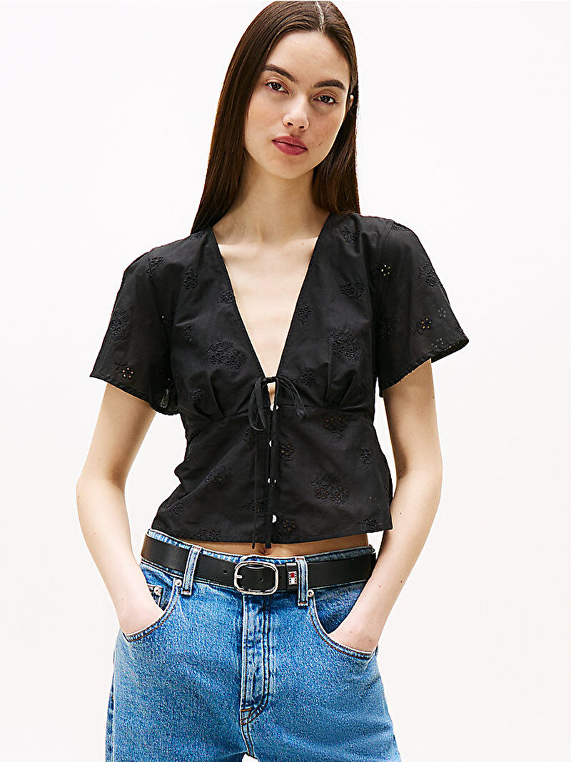 Kadın TJW Tie Front Boder Gömlek Siyah DW0DW21241BDS