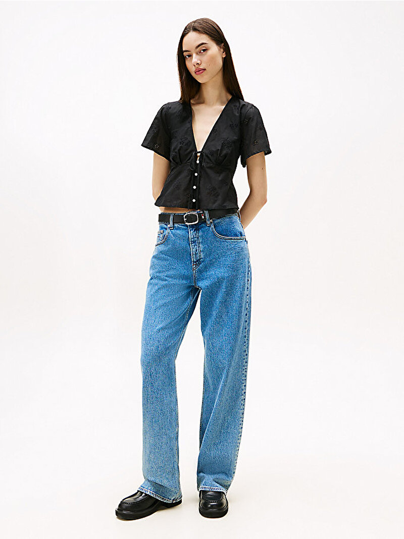 Kadın TJW Tie Front Boder Gömlek Siyah DW0DW21241BDS