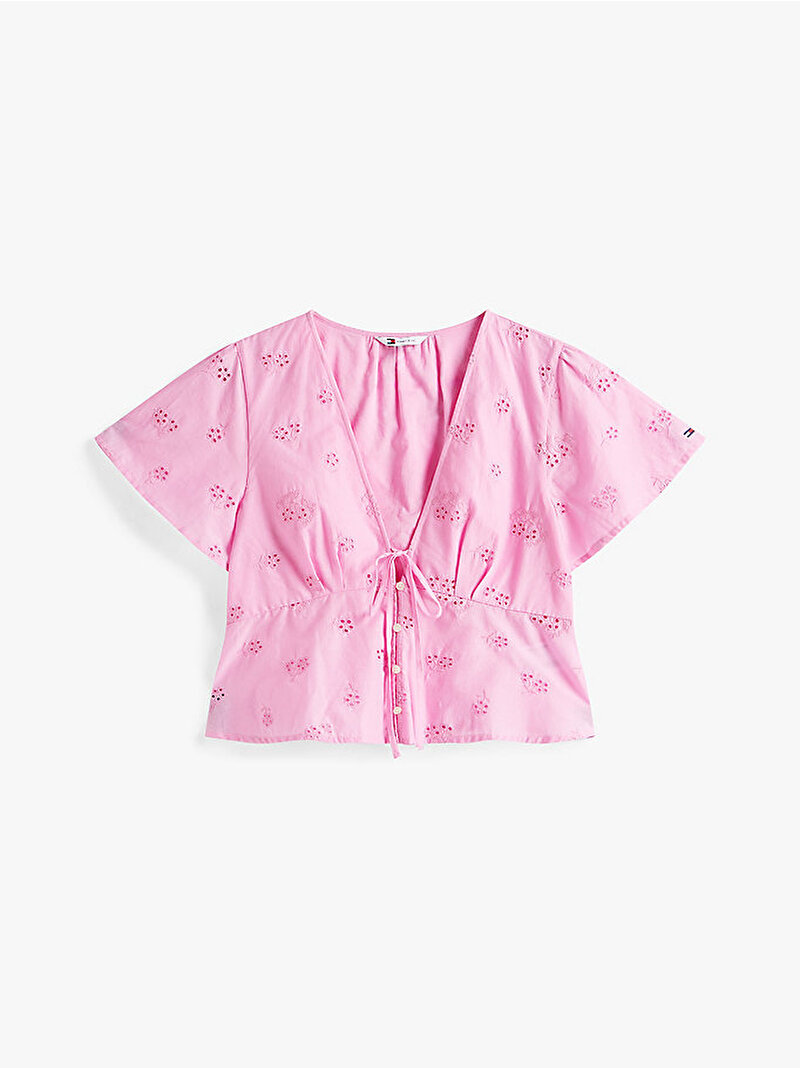 Kadın TJW Tie Front Boder Gömlek Pembe  DW0DW21241U06