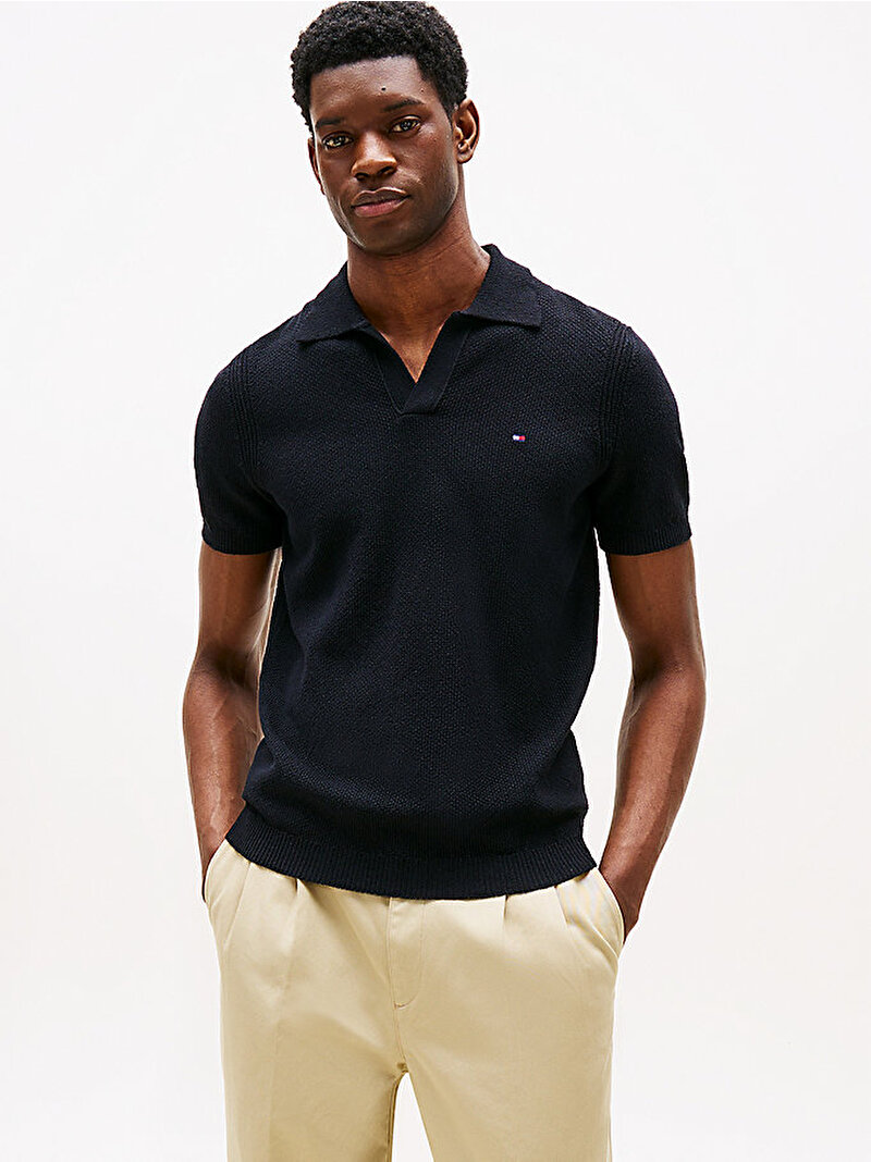 Erkek Knitted Textured Polo T-shirt Lacivert MW0MW39531DW5