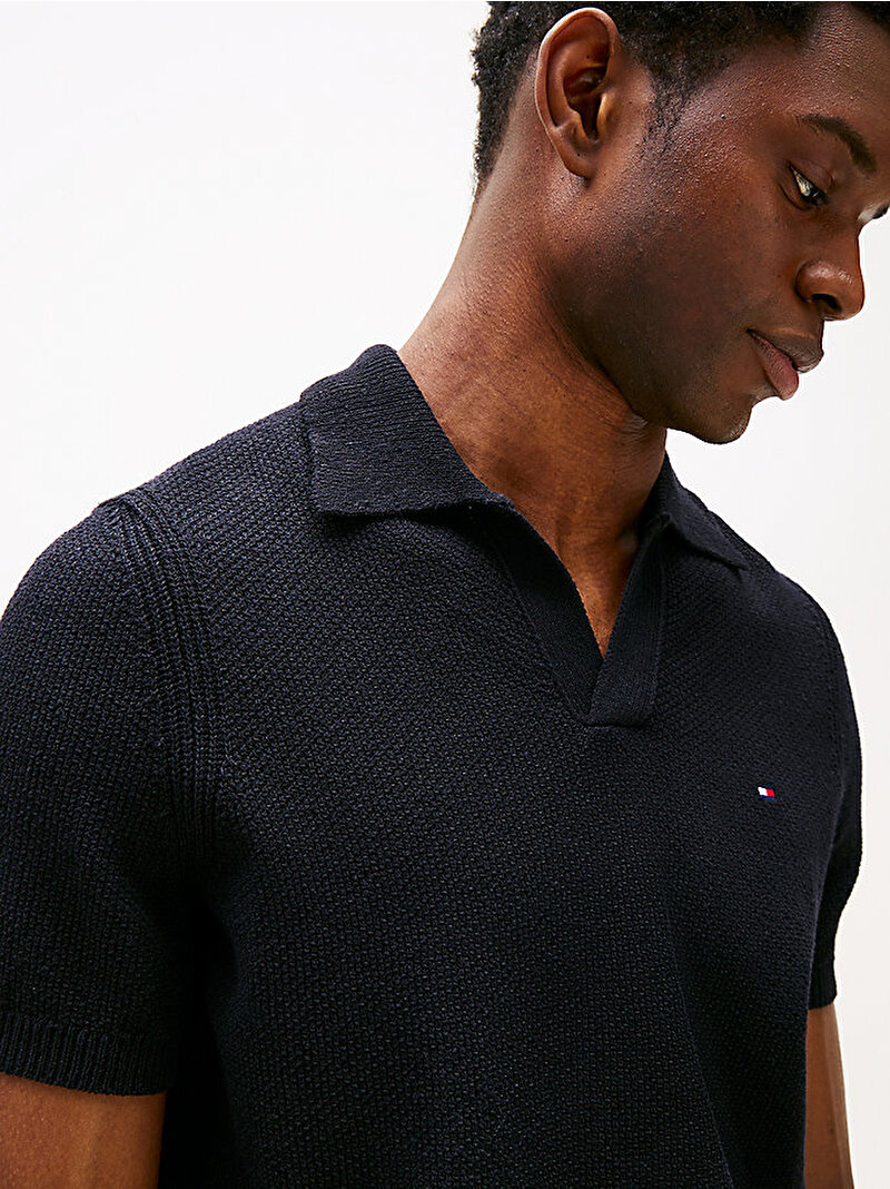 Erkek Knitted Textured Polo T-shirt Lacivert MW0MW39531DW5