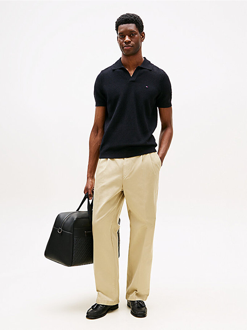 Erkek Knitted Textured Polo T-shirt Lacivert MW0MW39531DW5