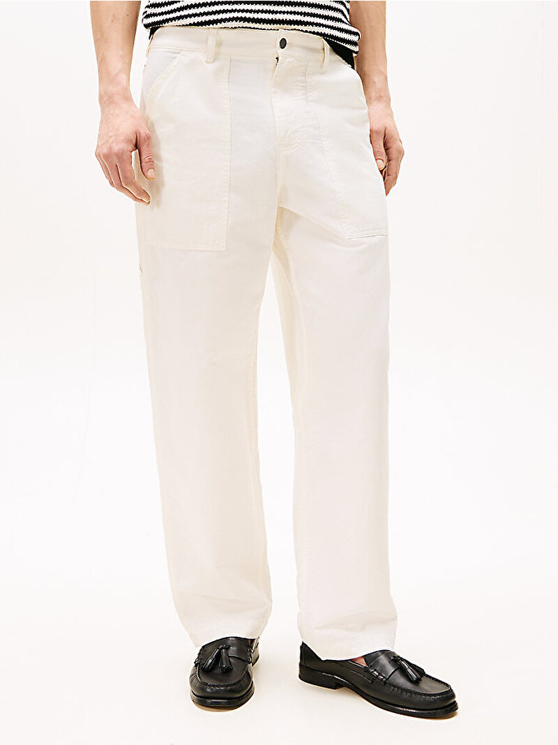 Erkek Muray Linen Cotton Pantolon Beyaz  MW0MW40570YA8