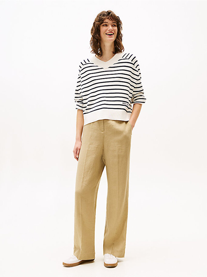 Kadın Essential Linen Tailored Pantolon Bej  WW0WW46823AEH