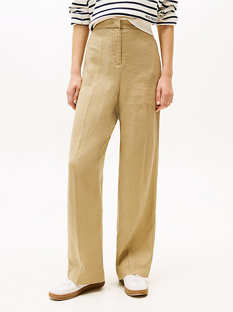 Kadın Essential Linen Tailored Pantolon Bej  WW0WW46823AEH