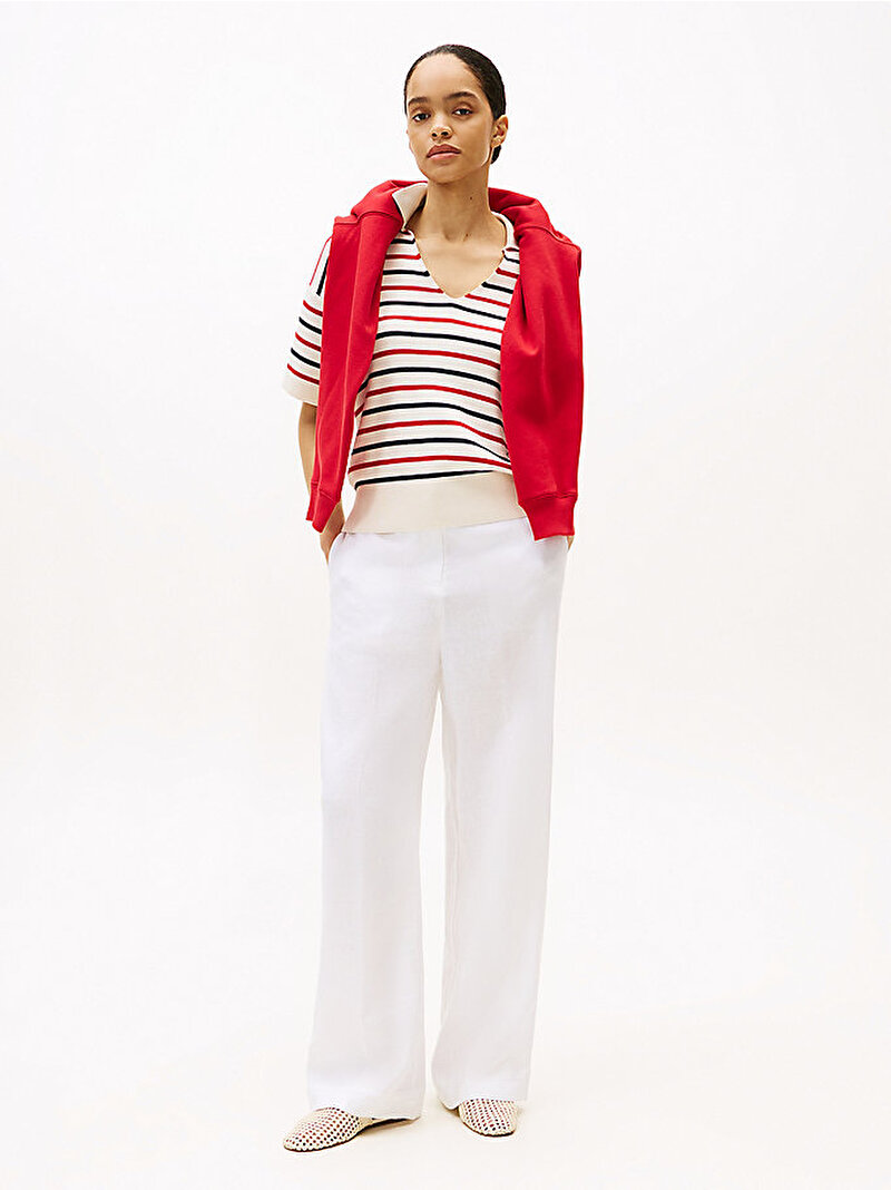 Kadın Essential Linen Tailored Pantolon Beyaz  WW0WW46823YCF