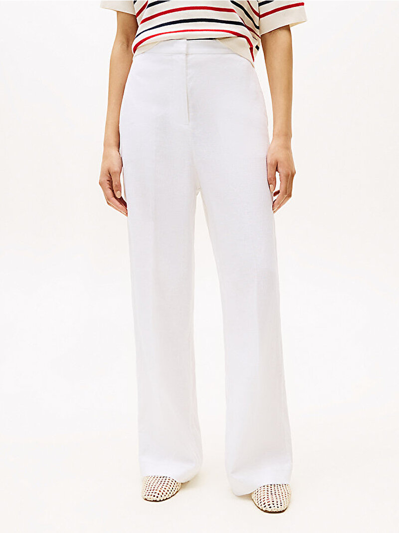 Kadın Essential Linen Tailored Pantolon Beyaz  WW0WW46823YCF