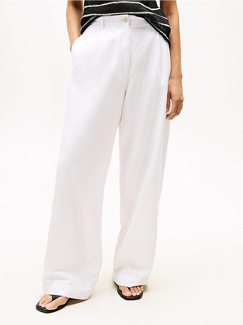 Kadın Tencel Linen Wide Pantolon Beyaz  WW0WW45780YCF