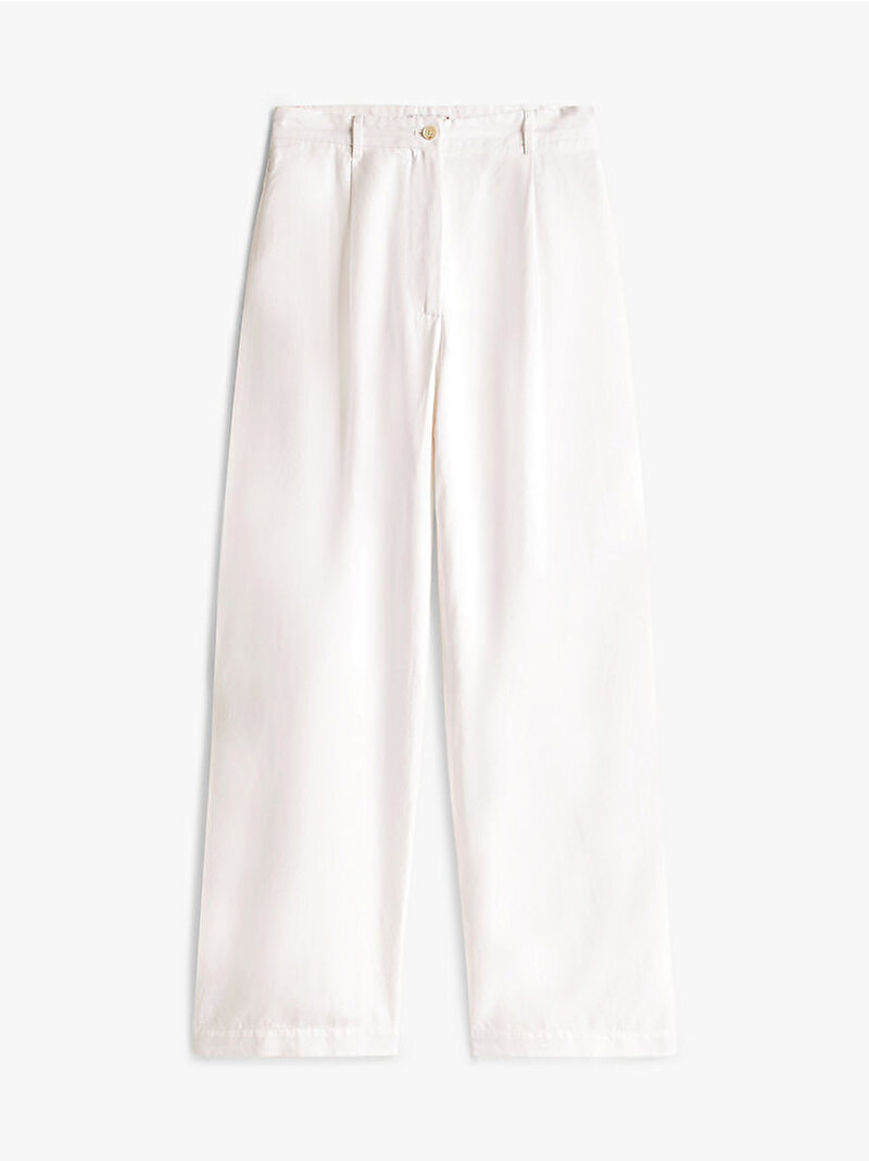 Kadın Tencel Linen Wide Pantolon Beyaz  WW0WW45780YCF