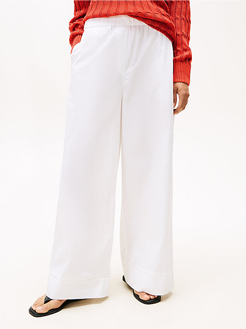 Kadın Poplin Wide Len Pantolon Beyaz  WW0WW45891YCF