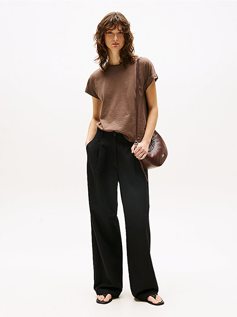 Kadın Tencel Linen Wide Pantolon Siyah WW0WW45780BDS