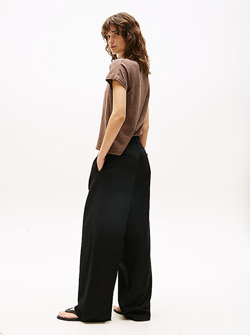 Kadın Tencel Linen Wide Pantolon Siyah WW0WW45780BDS
