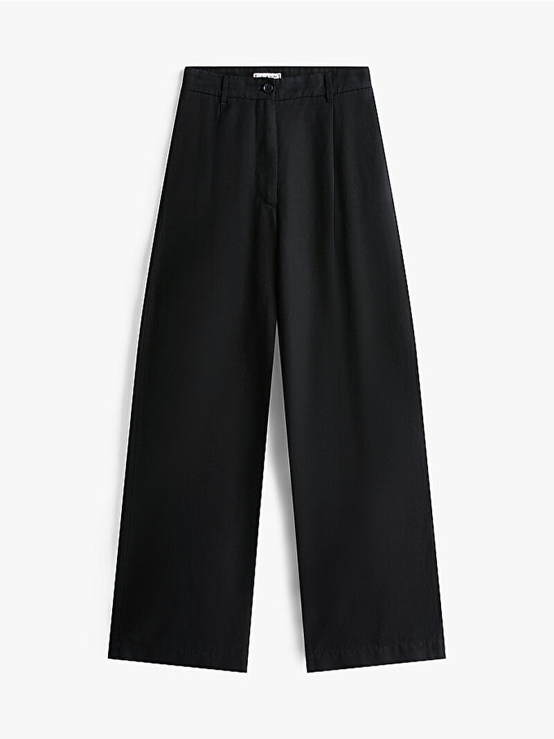Kadın Tencel Linen Wide Pantolon Siyah WW0WW45780BDS