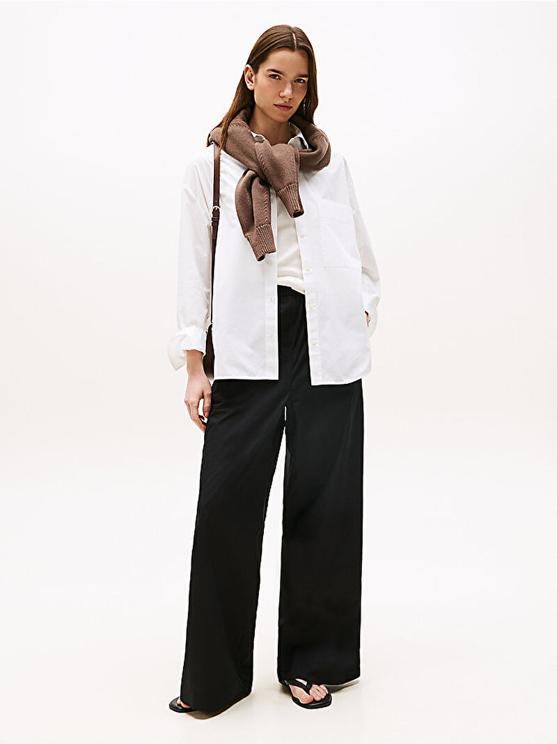Kadın Poplin Wide Len Pantolon Siyah WW0WW45891BDS