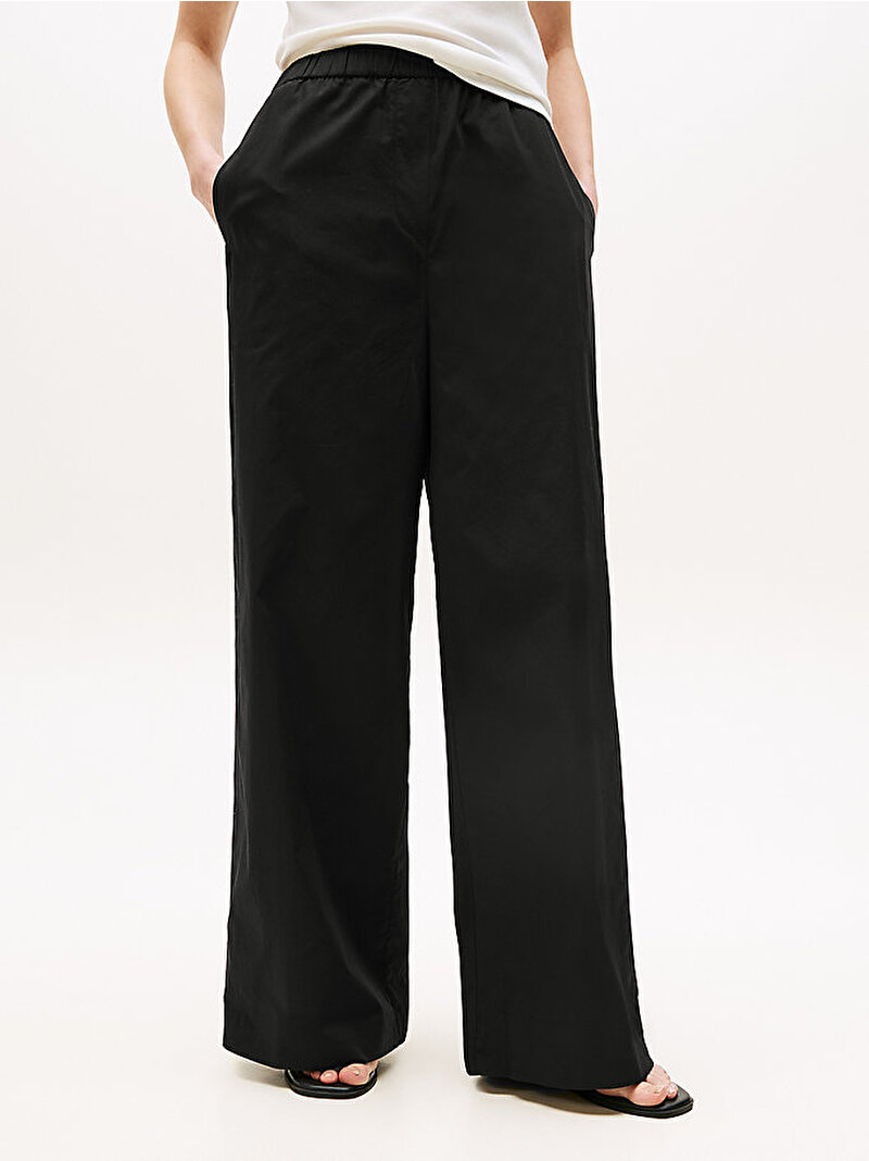 Kadın Poplin Wide Len Pantolon Siyah WW0WW45891BDS