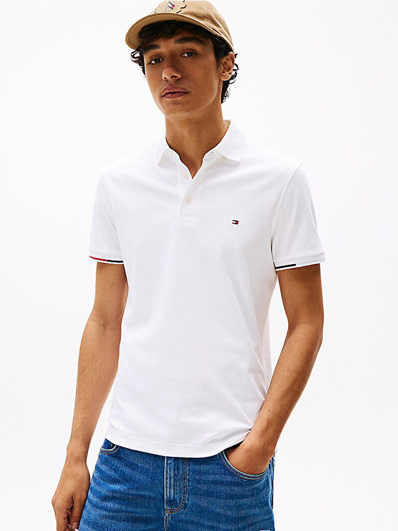 Erkek Interlock Flagcuff Polo T-shirt Beyaz  MW0MW39348YBR