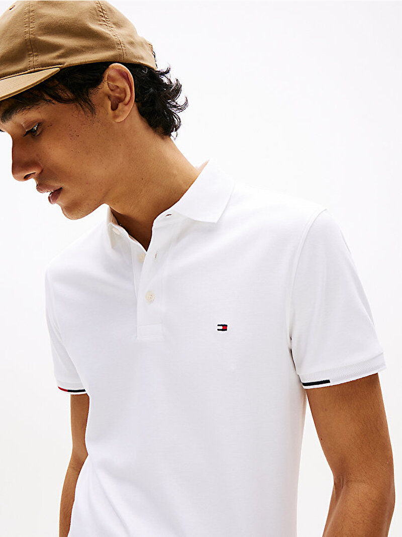 Erkek Interlock Flagcuff Polo T-shirt Beyaz  MW0MW39348YBR