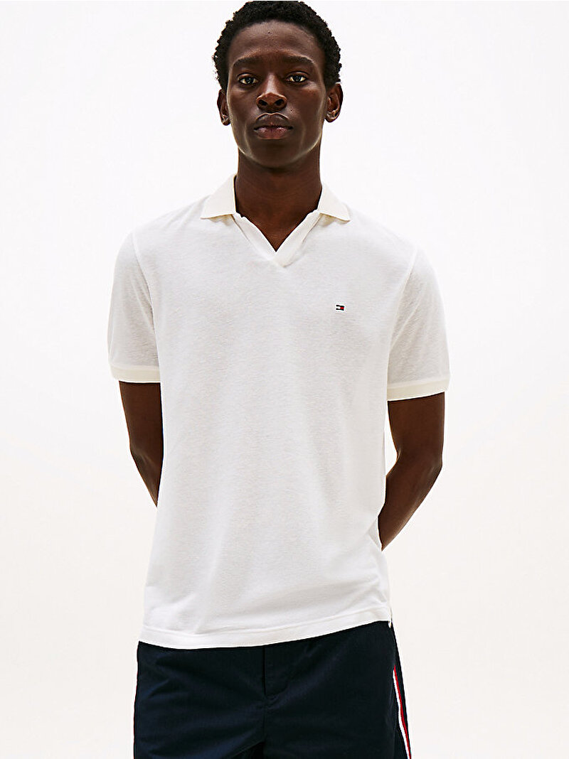 Erkek Linen Modal Johnny Polo T-shirt Beyaz  MW0MW395540K4